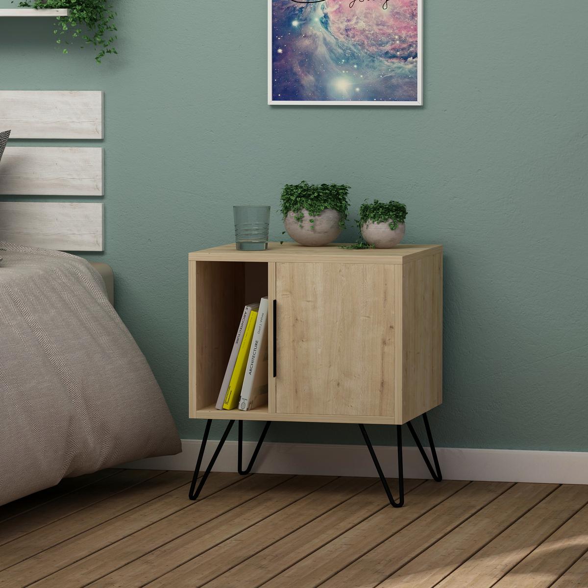 Nachtkästchen Glynn ca. 45x50x35 cm Eichefarben - Eichefarben, Design, Holzwerkstoff/Metall (50/60/42cm) - Livetastic