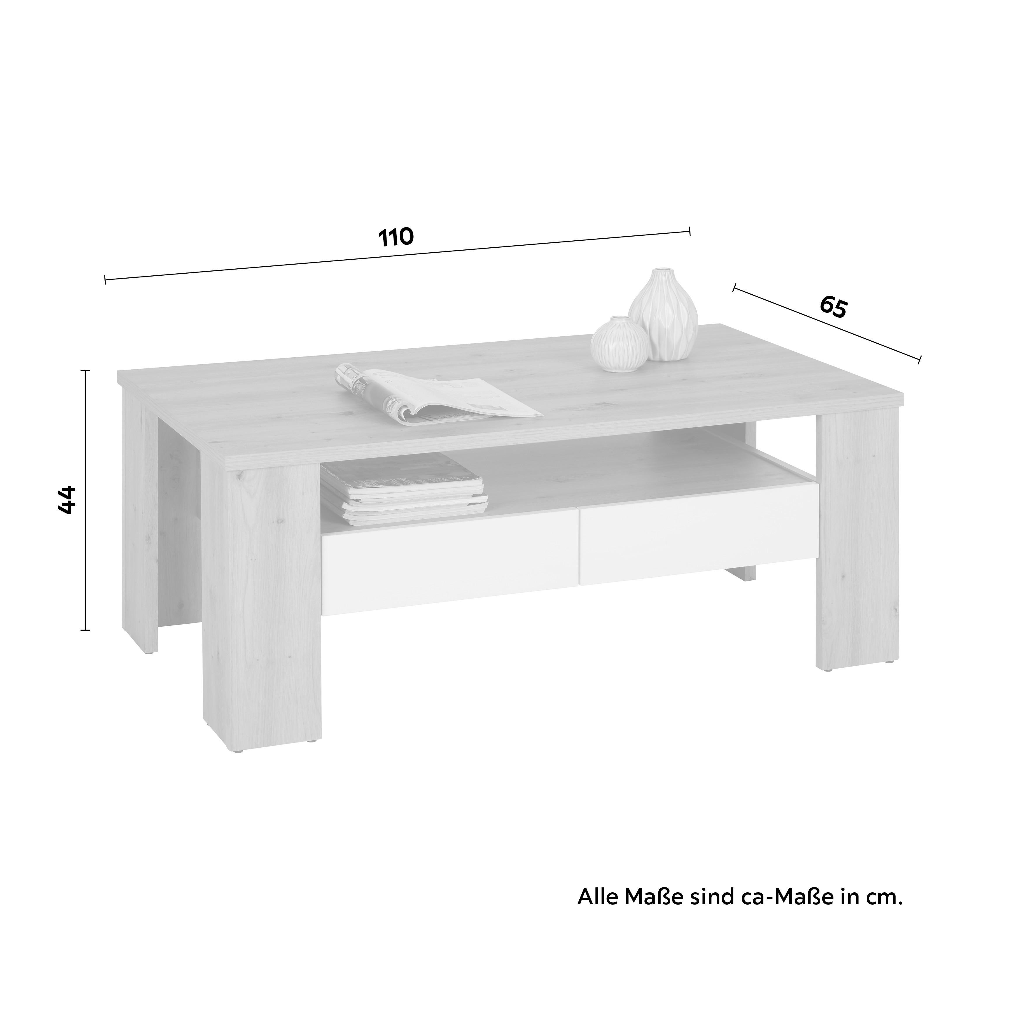 Couchtisch Monos in Weiß/Eichefarben - Eichefarben/Weiß, KONVENTIONELL, Holzwerkstoff (110/65/44cm) - Mömax