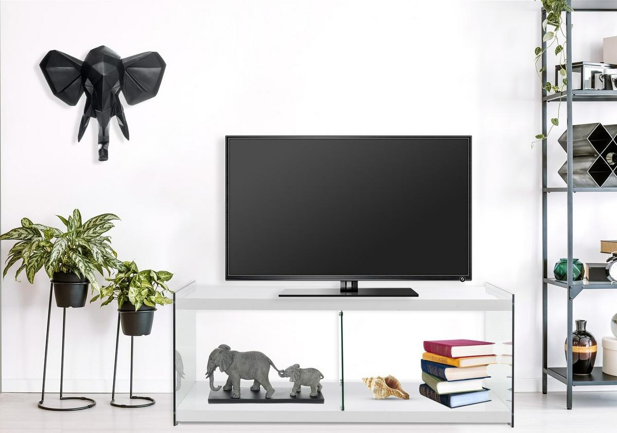 Beistelltisch Tv-Tisch Elementary 100 Weiss - Weiss, Design, Glas/Holz (120/45/60cm) - Kayoom