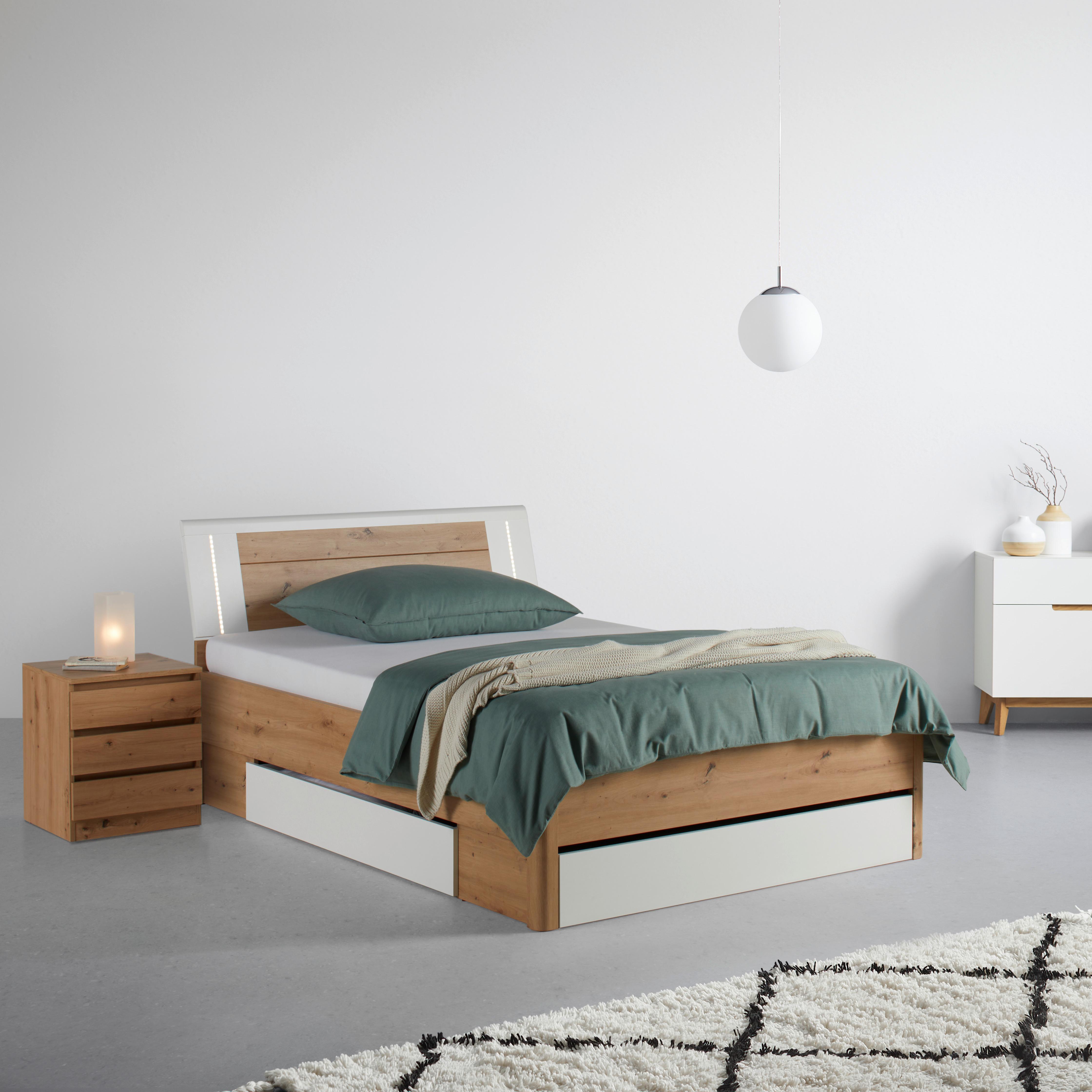 Stauraumbett in Weiss/Eiche Artisan - Weiss/Eiche Artisan, Konventionell, Holzwerkstoff (140/200cm) - Mömax