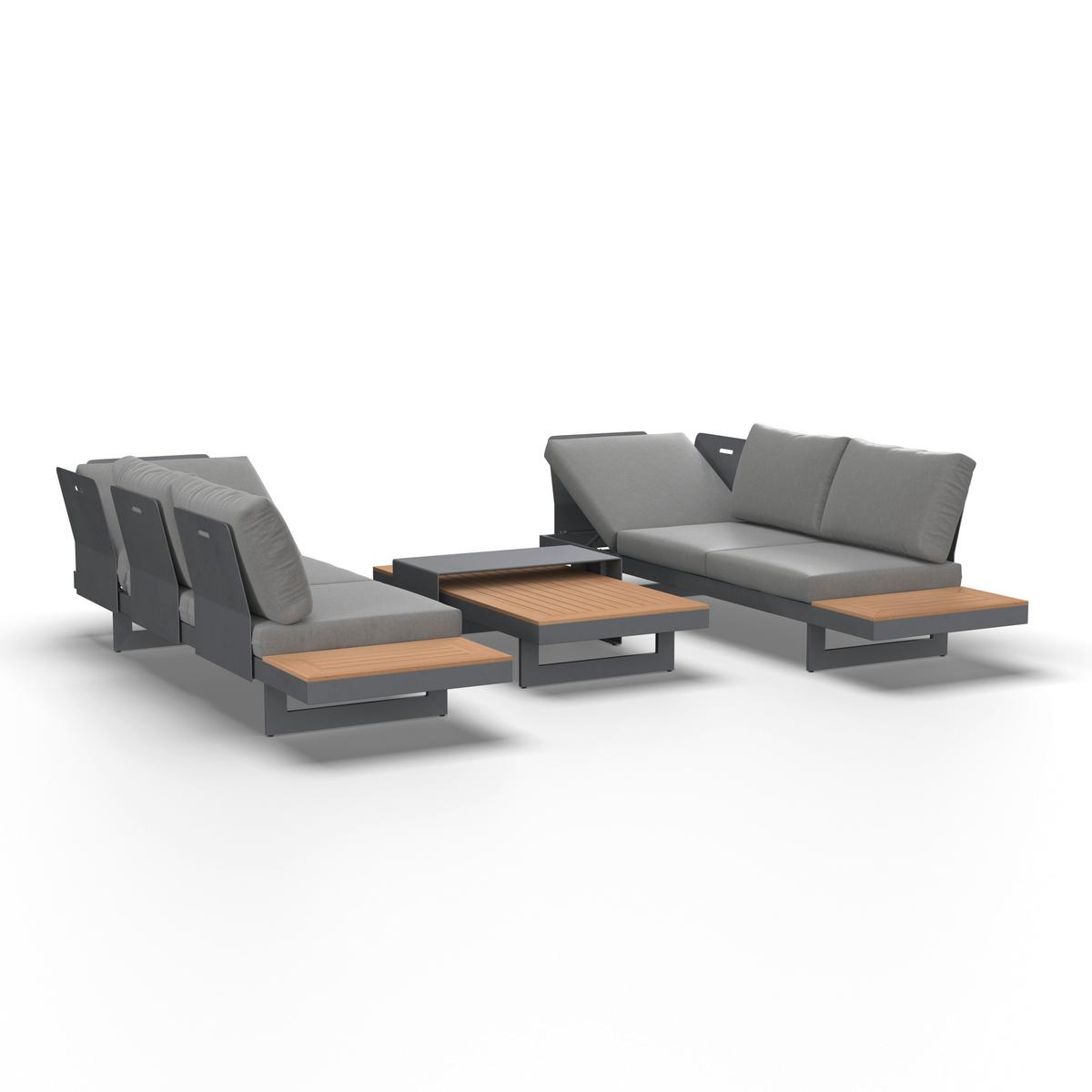 Loungegarnitur Sabrina Grau Metall/Outdoorstoff +Abdeckung - Dunkelgrau/Naturfarben, MODERN, Kunststoff/Textil (232/79/78cm) - Bessagi Garden