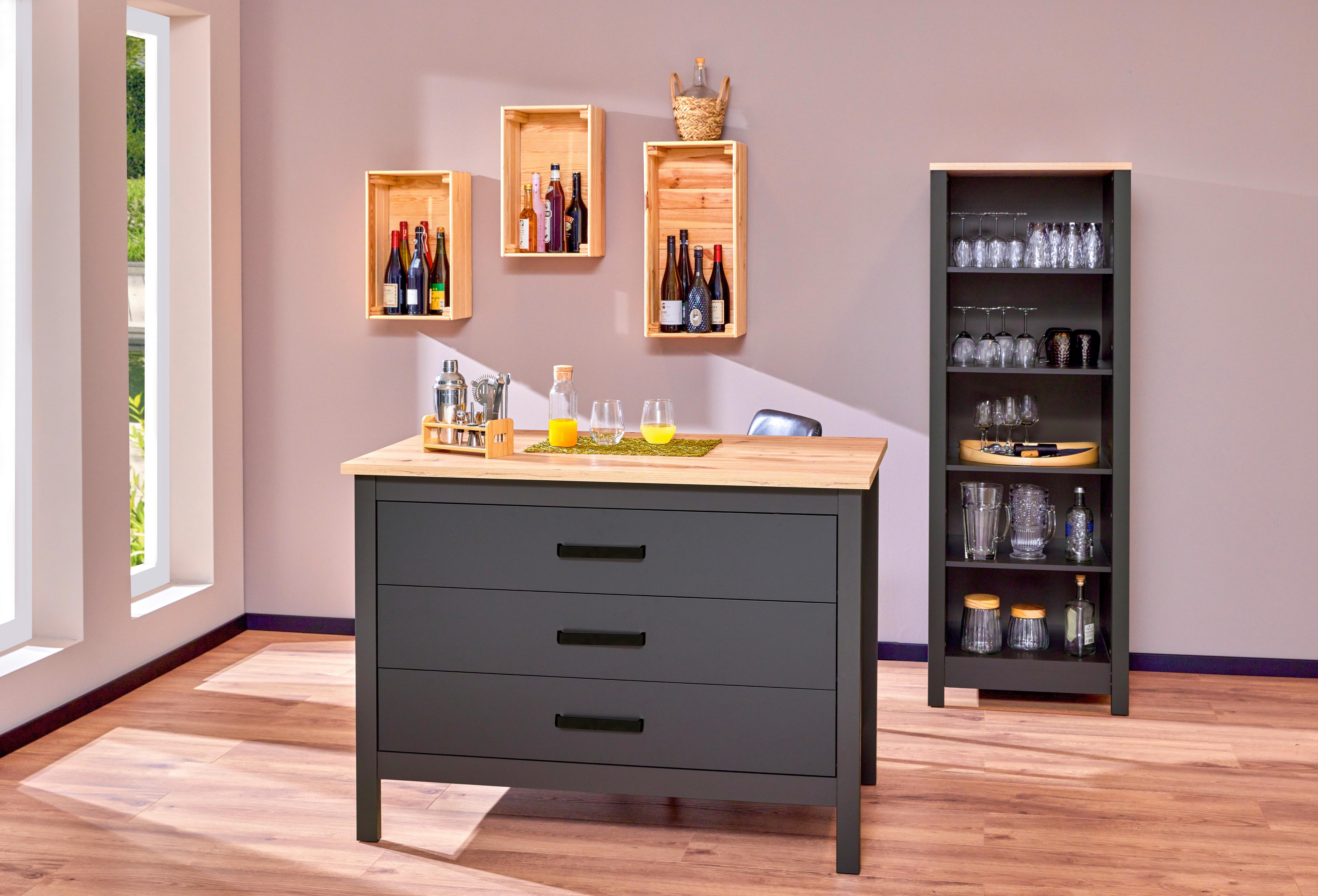 Kücheninsel Venet, Anthrazit/Artisan Eiche - Anthrazit/Schwarz, ROMANTIK / LANDHAUS, Holzwerkstoff/Metall (124/91/75cm) - Mömax