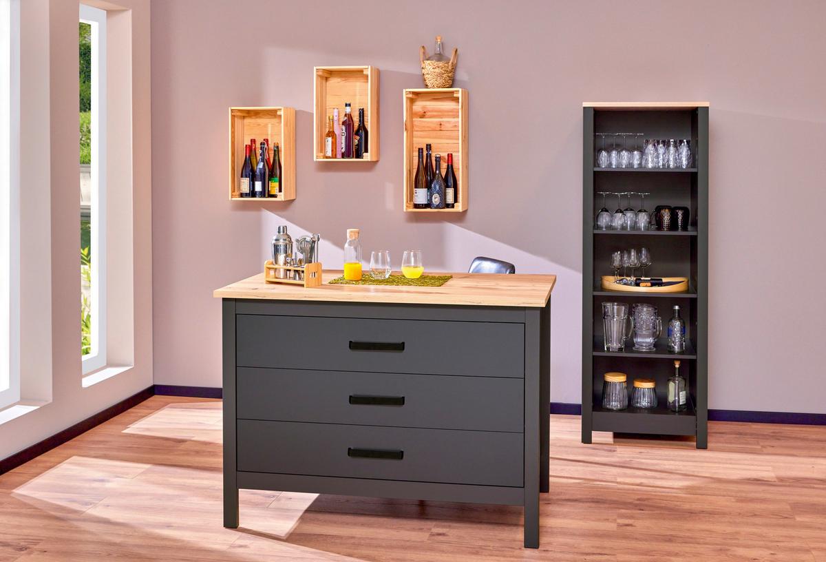 Kücheninsel Venet, Anthrazit/Artisan Eiche - Anthrazit/Schwarz, ROMANTIK / LANDHAUS, Holzwerkstoff/Metall (124/91/75cm) - Mömax