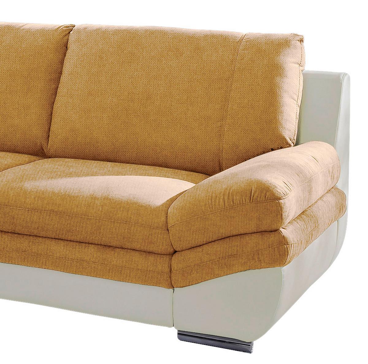 Wohnlandschaft in Creme/ Dunkelgelb ´NARDO´ - Chromfarben/Dunkelgelb, MODERN, Textil/Metall (221/264cm) - MID.YOU