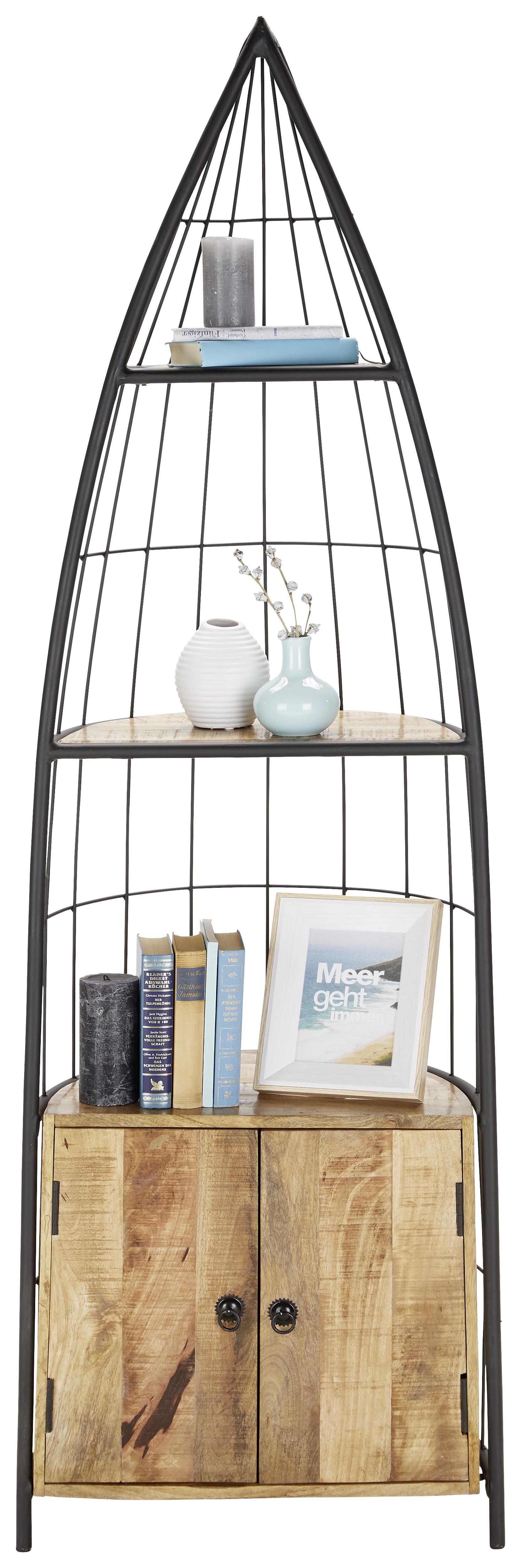 Regal in Naturfarben Massiv - Schwarz/Naturfarben, Modern, Holz/Metall (56/187/37cm) - Modern Living