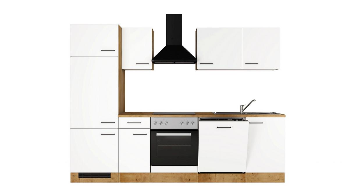 Küchenblock Avila m. Geräten Magnolie - Eichefarben/Magnolie, Trend, Holzwerkstoff/Metall (270cm) - FlexWell