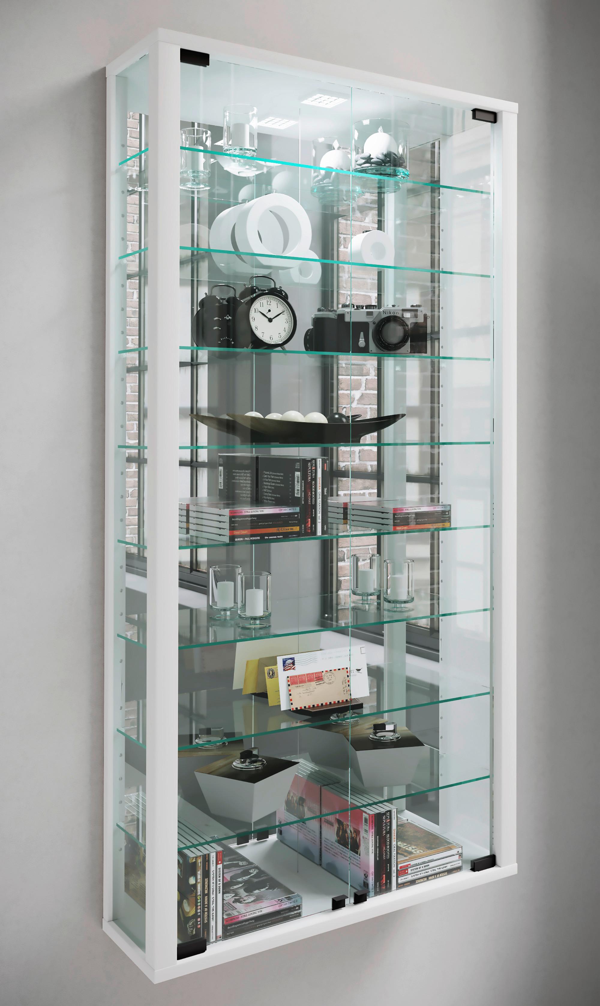 Hängevitrine Vitrosa ca. 59x114x18 cm Weiß - Schwarz/Weiß, MODERN, Glas/Holzwerkstoff (59/114,3/18cm) - MID.YOU