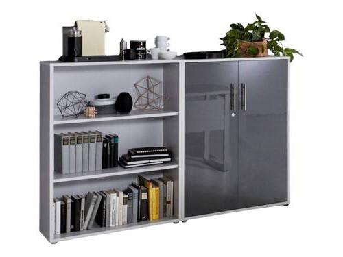 Aktenschrank Office Edition Sw Set 1 niedrig Grau - Anthrazit Hochglanz/Grau, MODERN, Holzwerkstoff (168,8/113,6/33cm) - MID.YOU