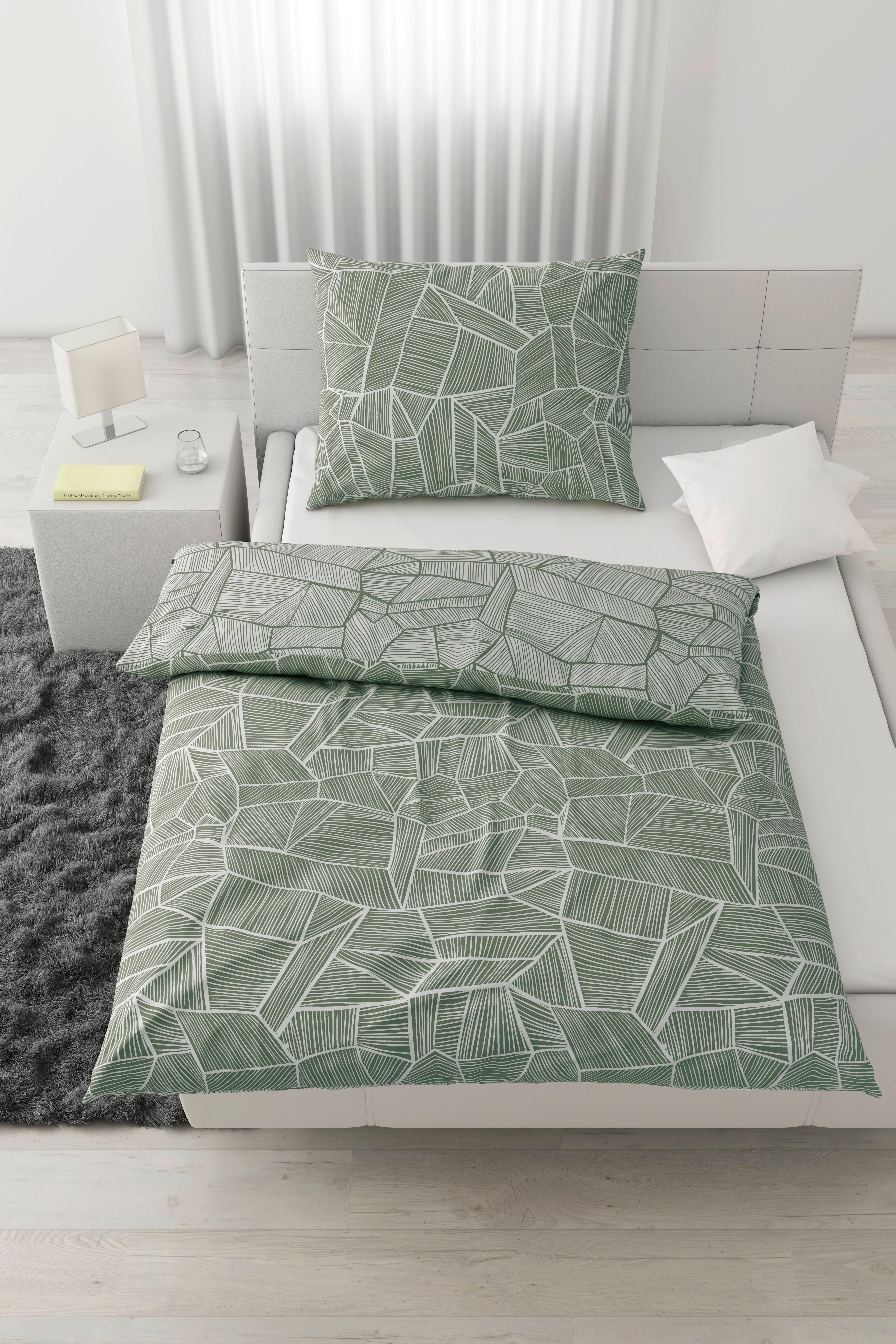 Lenjerie de pat Tessa Wende - alb/măsliniu, Konventionell, textil (140/200cm) - Modern Living
