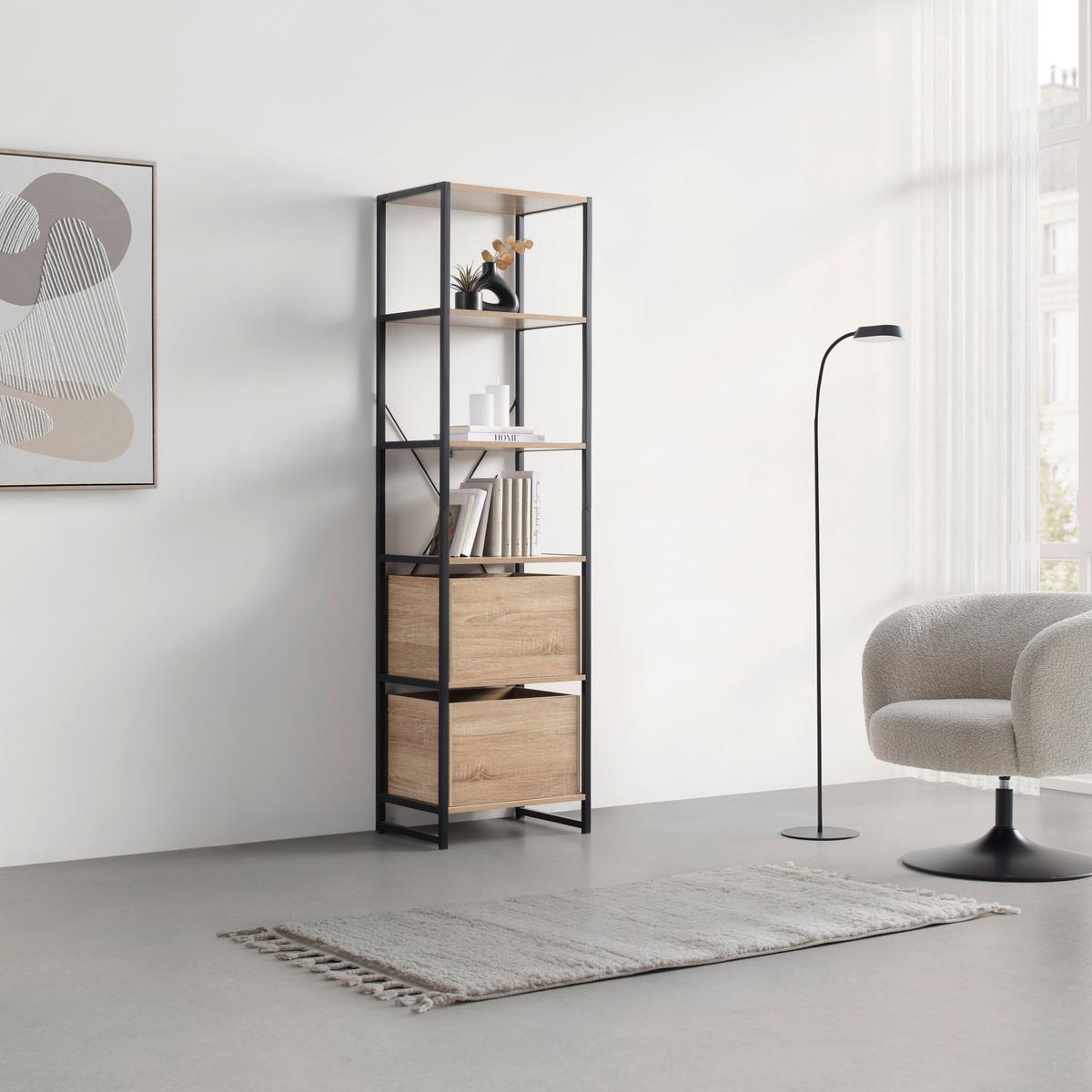 Polc 6 Tölgy Színű Polclappal Bono - fekete/Sonoma tölgy, Modern, faalapú anyag/fém (50/180/35cm) - Mömax
