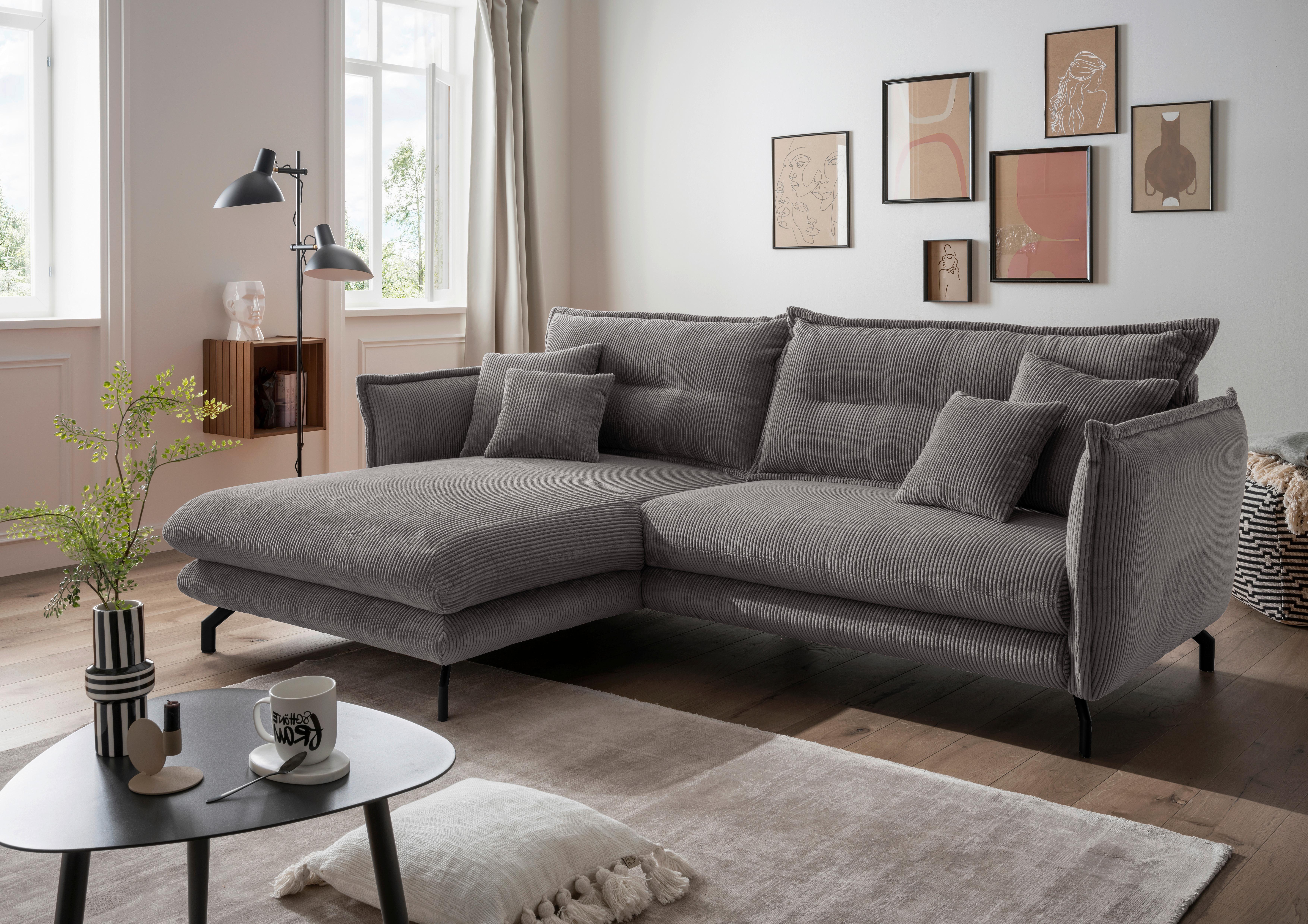 Wohnlandschaft Lava Grau Cord - Schwarz/Grau, MODERN, Textil/Metall (180/255cm) - Livetastic