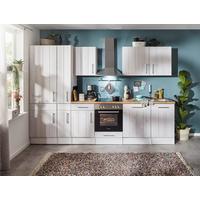 Küchenblock Anton Landhaus ohne Geräte ca. 310 cm Weiß - Wildeiche/Edelstahlfarben, Basics, Holzwerkstoff/Metall (310cm) - Respekta