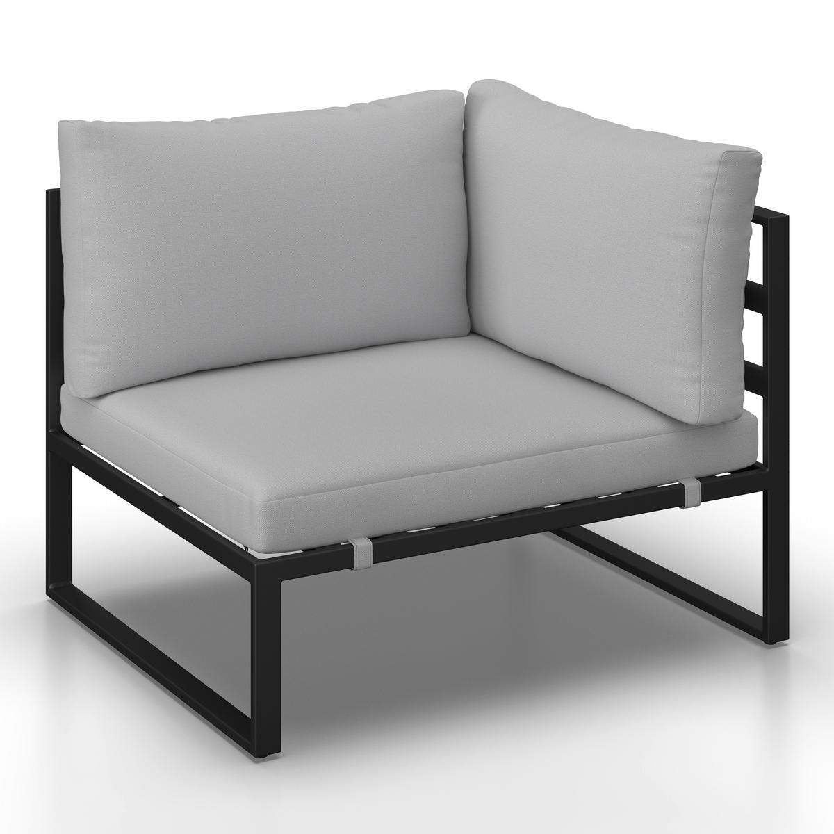 Loungegarnitur Valentina Hellgrau Metall/Textil/Glas - Hellgrau/Schwarz, Modern, Glas/Textil (90/65/74cm) - Bessagi Garden