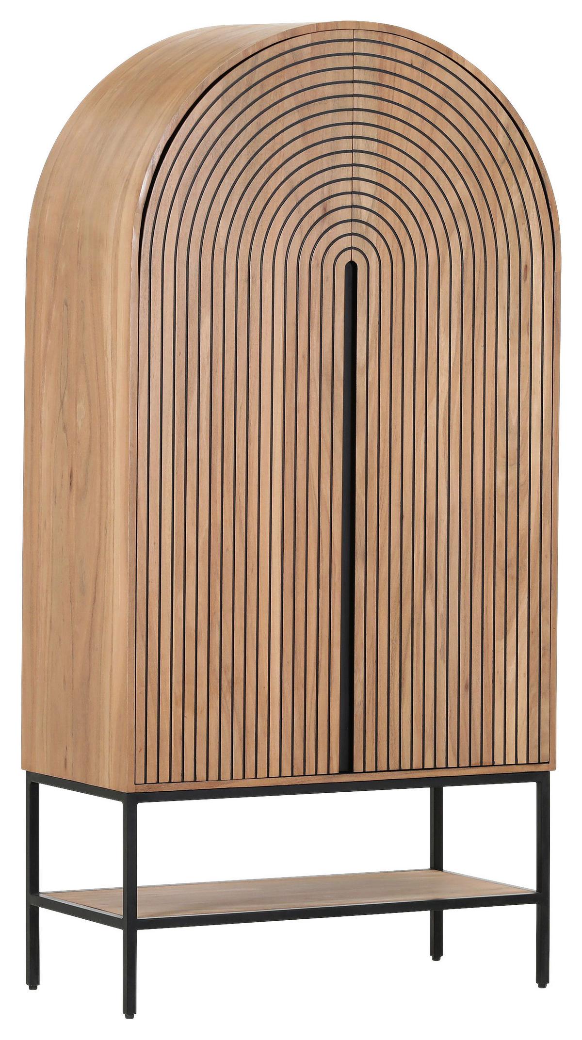 Highboard Koda Rundbogen Akazie Echtholzfurnier - Schwarz/Braun, MODERN, Holz/Holzwerkstoff (90/180/42cm) - Mömax