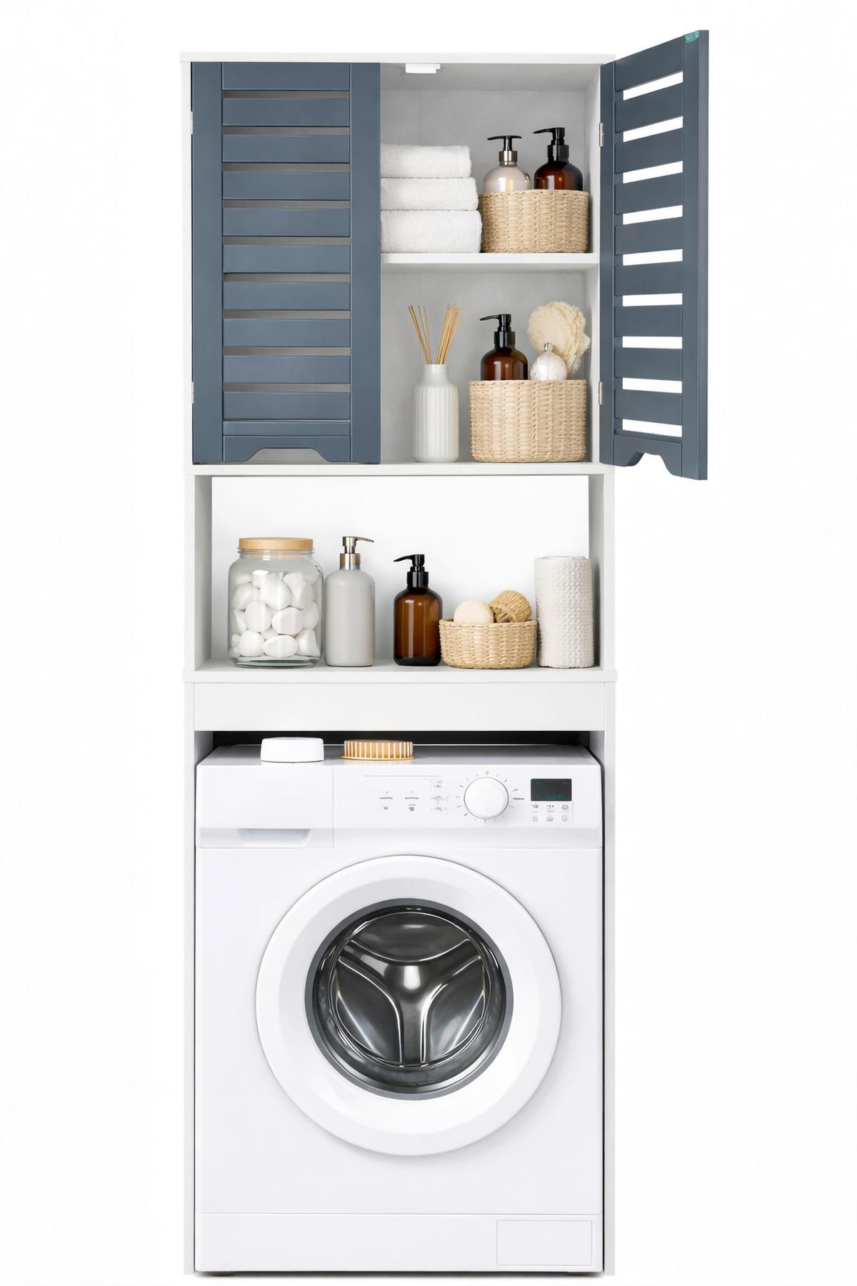 Waschmaschinenschrank Flonali - Weiss/Anthrazit, Trend, Holzwerkstoff (63/179/23cm) - MID.YOU