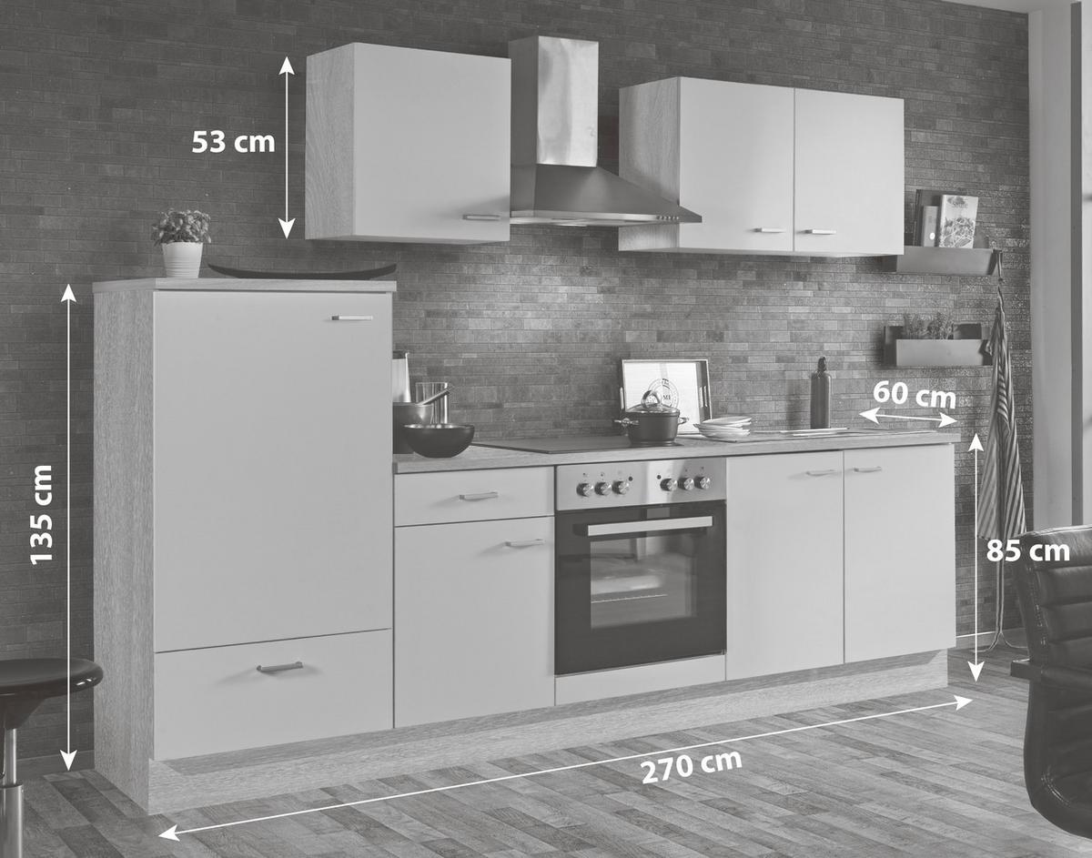 Menke Küchenblock Classic Dunkelbraun/Eiche ca. 270cm - Dunkelbraun/Silberfarben, KONVENTIONELL, Holzwerkstoff/Kunststoff (270cm) - Menke
