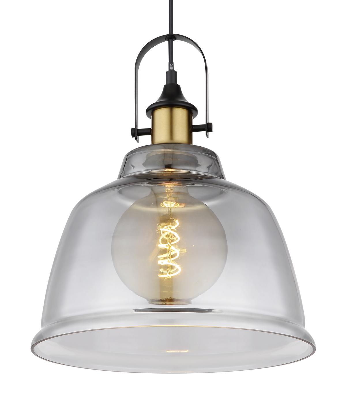Hängeleuchte Dorothea in Schwarz max. 60 Watt - Messingfarben/Schwarz, Design, Glas/Metall (30/120cm) - Globo