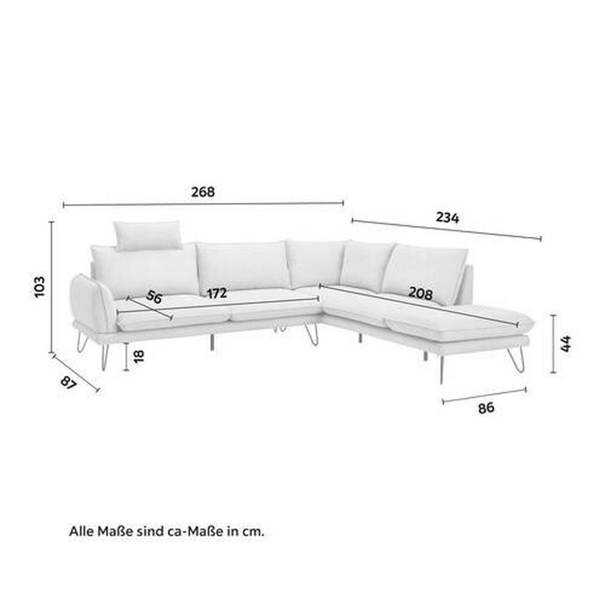 Wohnlandschaft hellgrau, "Malia" - Hellgrau/Schwarz, Modern, Holz/Textil (268/103/234cm) - Bessagi Home