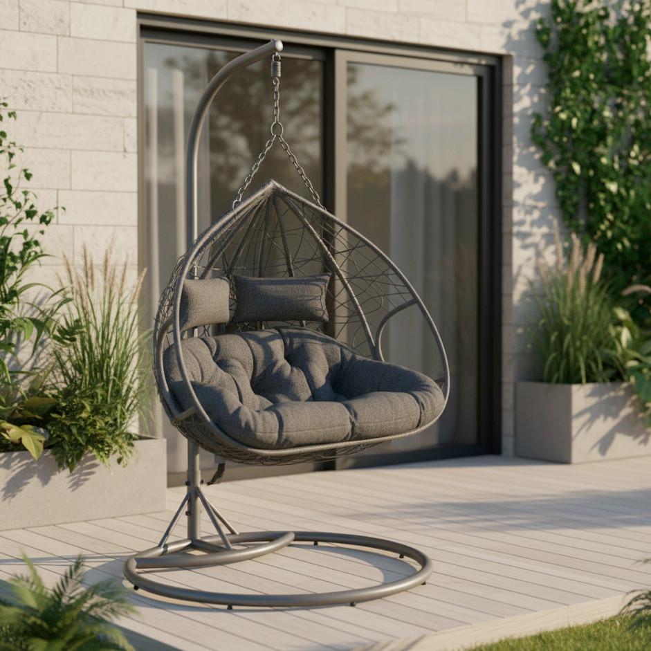 Hängesessel Enea Grau Metall/Kunststoff/Outdoorstoff - Grau, MODERN, Kunststoff/Textil (133/205/120cm) - Bessagi Garden