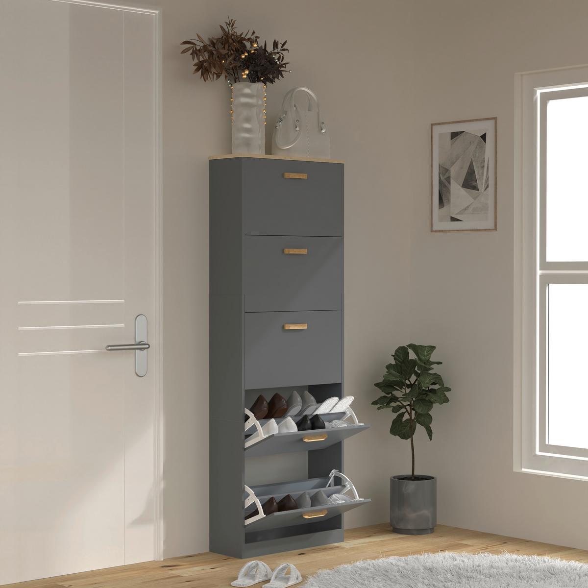 SCHUHSCHRANK HALOM XL - Honigeiche/Anthrazit, Lifestyle, Holzwerkstoff (59/170/22cm) - MID.YOU