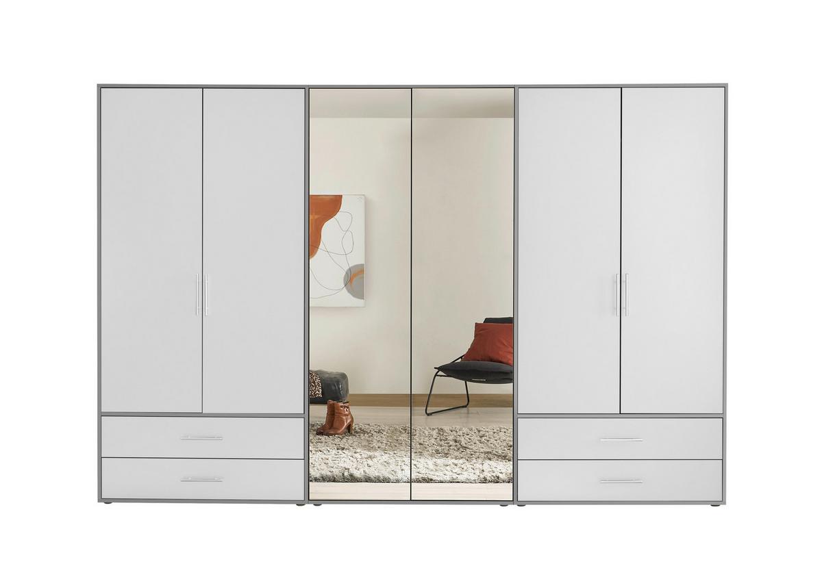 Dulap cu uși clasice Velas - alb/gri închis, Konventionell, sticlă/material pe bază de lemn (305/207/58cm) - Modern Living