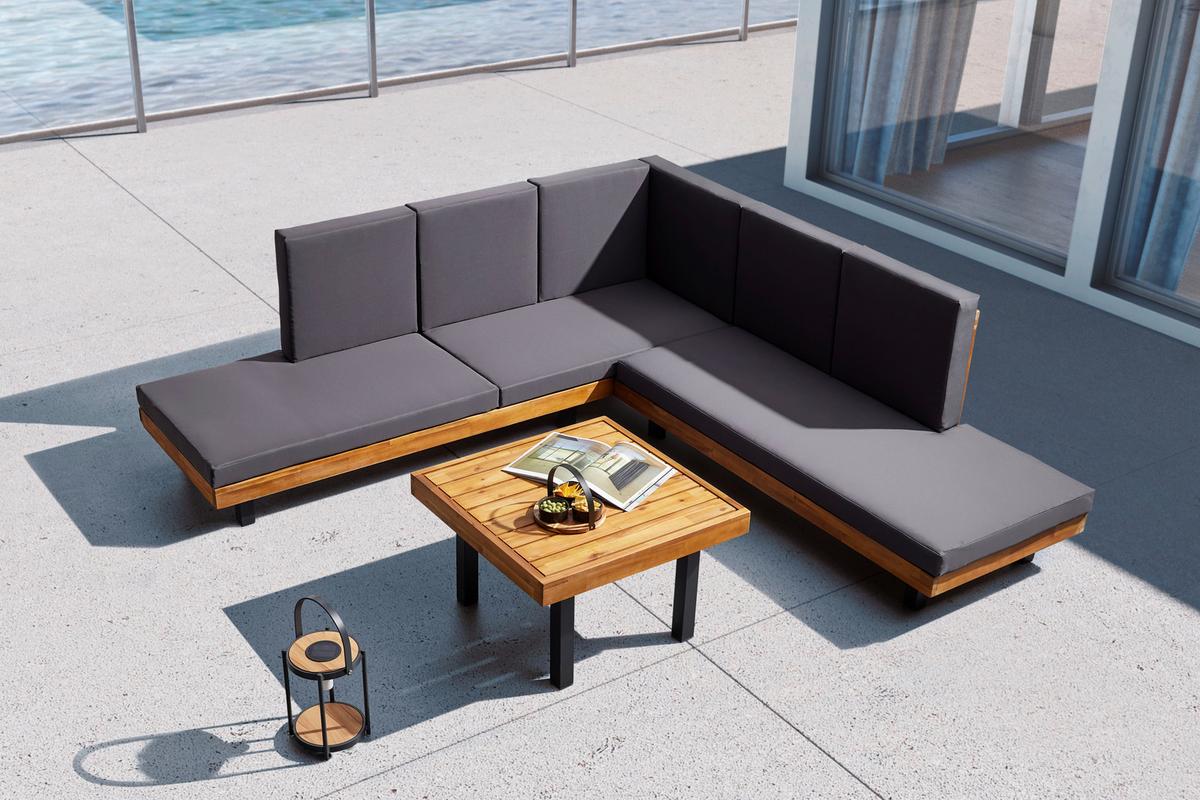 Loungegarnitur Gianny in Grau Outdoorgewebe - Grau/Akaziefarben, Modern, Holz/Textil (232/72/72cm) - Bessagi Garden