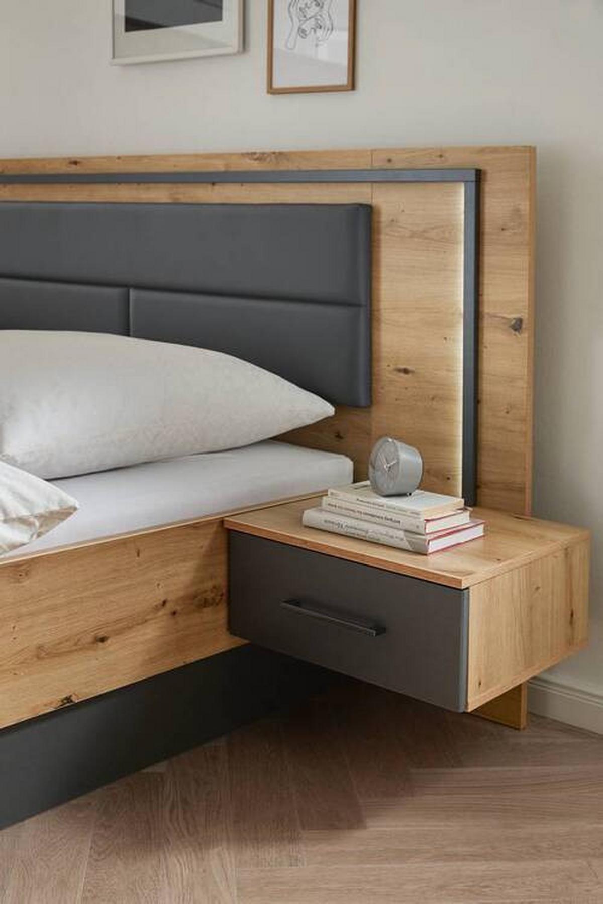 Bettanlage Bilbao Extra ca. 180x200 cm Grau/Eiche - Eichefarben/Grau, Design, Holzwerkstoff/Textil (180/200cm) - Rauch Möbel