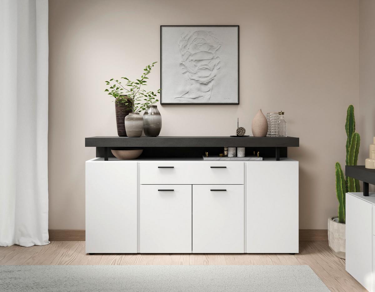 Komoda Fly, Bela, Temno Siva - temno siva/črna, Trend, umetna masa/leseni material (164/90/39,6cm)