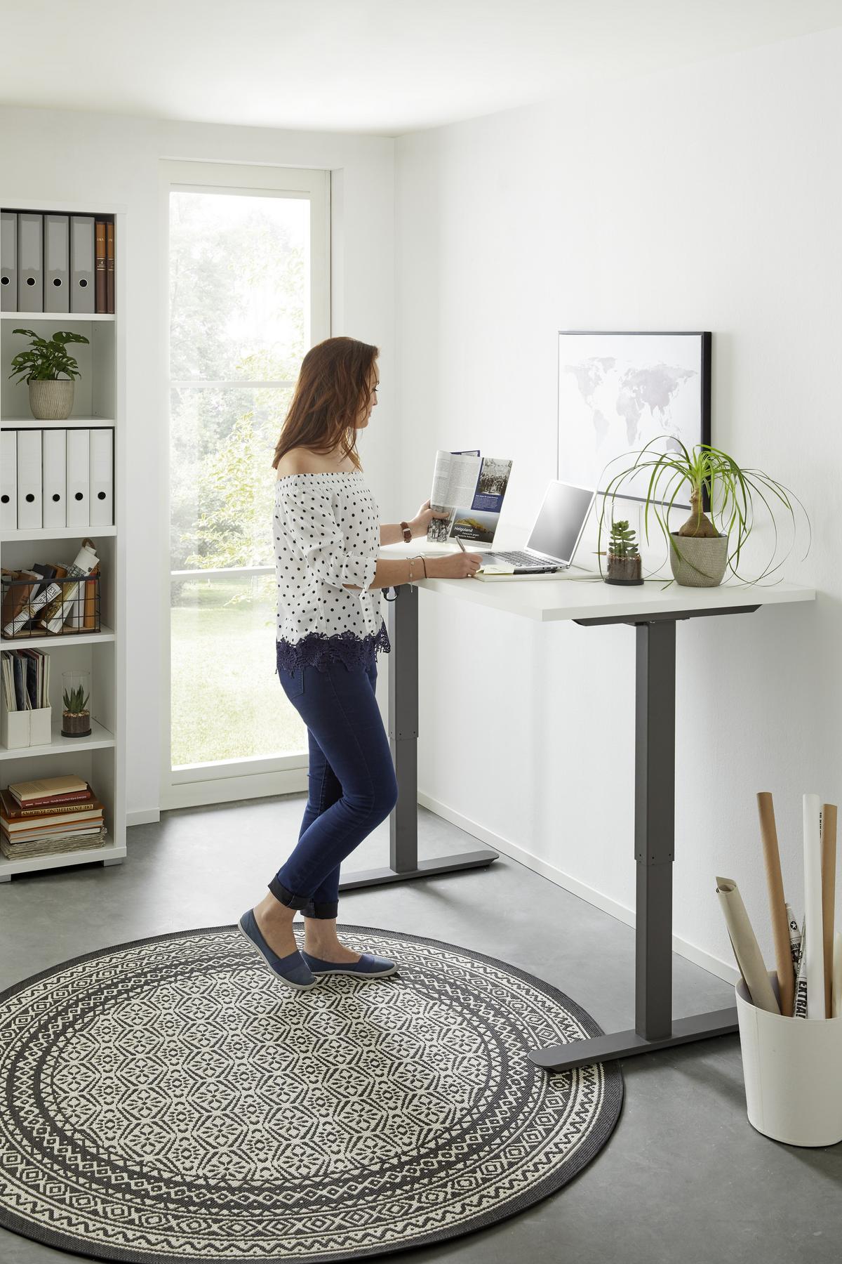 Schreibtisch höhenverstellbar in Weiss/Anthrazit - Weiss/Anthrazit, Modern (150/76 - 120/80cm) - Mömax