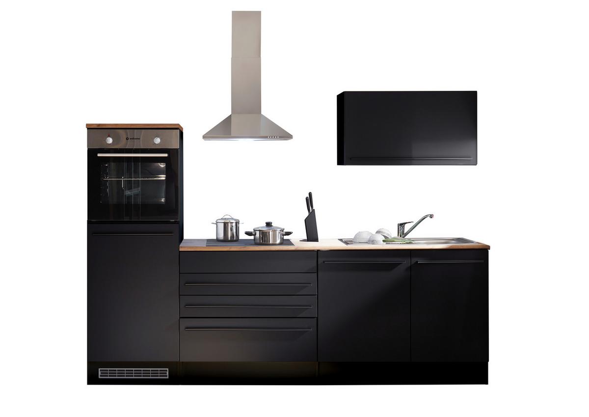 Küchenblock Jazz mit Geräten ca. 260 cm Schwarz - Eichefarben/Schwarz, LIFESTYLE, Holzwerkstoff/Kunststoff (260cm) - P & B