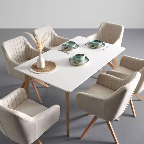 Jedilna Miza Harry, Bela, Naravna - bela, Moderno, les (150/90/75cm) - Bessagi Home