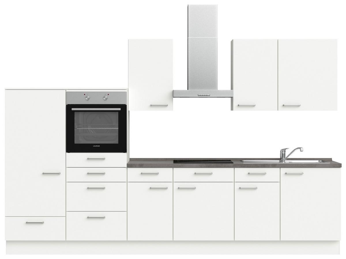 Küchenblock Touch Low m. Geräten Weiß - Schieferfarben/Edelstahlfarben, MODERN, Holzwerkstoff/Metall (330cm) - Nobilia