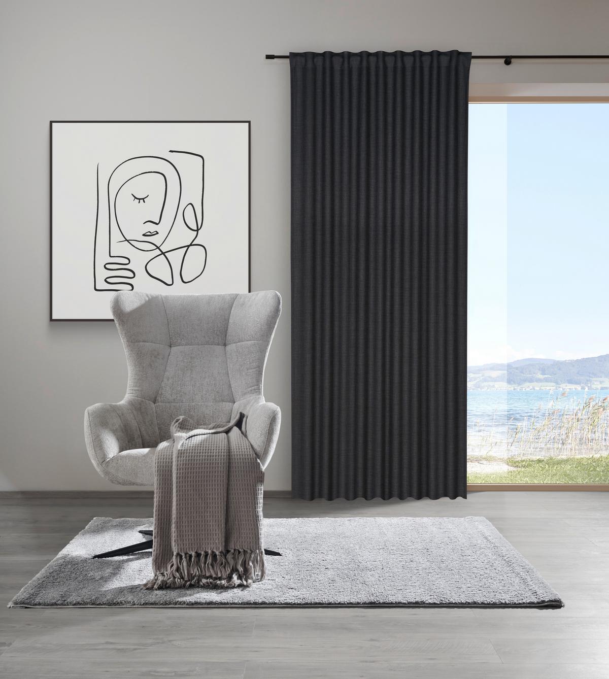 Fertigvorhang Leo Schwarz ca. 135x300cm - Schwarz, MODERN, Textil (135/300cm) - Premium Living