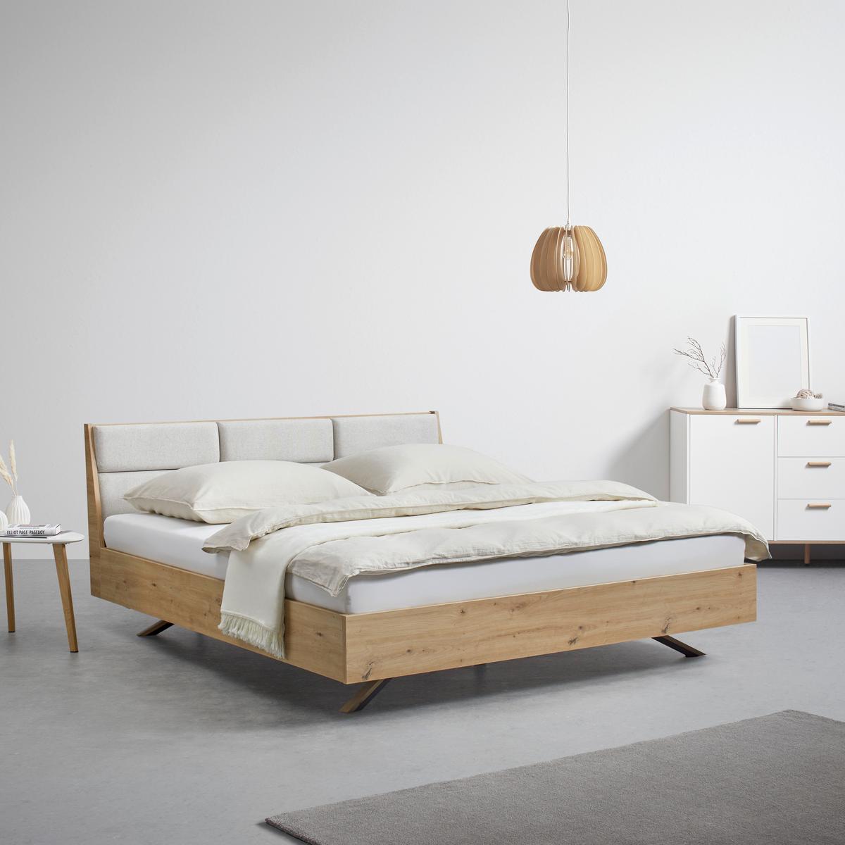 ŁÓŻKO TAPICEROWANE DORMIO - kolor dębowy/czarny, Modern, metal/drewno (180/200cm) - Bessagi Home