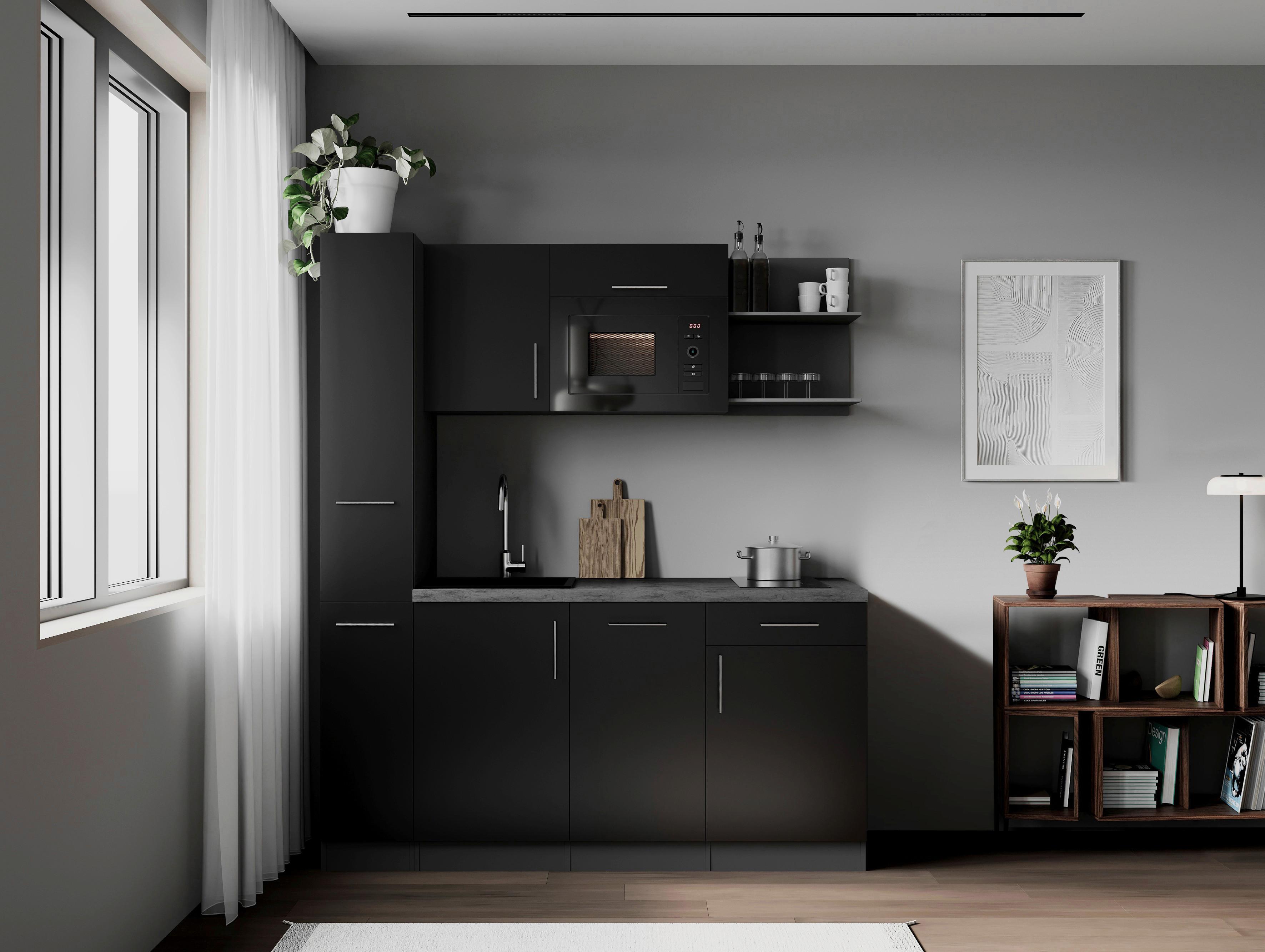 Küchenblock Oliver m. Geräten Schwarz - Schwarz/Grau, Trend, Holzwerkstoff/Metall (175cm) - Respekta