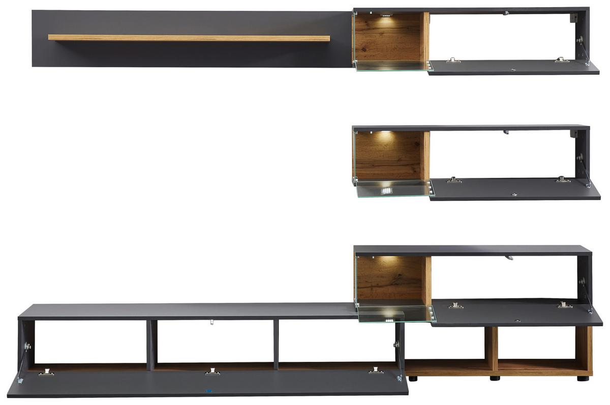 MEBLOŚCIANKA DO SALONU SILK - kolor dębowy/antracytowy, Modern, materiał drewnopochodny/tworzywo sztuczne (240/150/40cm) - Livetastic
