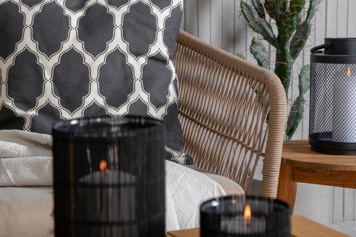 Loungegarnitur Chania ca. 210x160 cm Beige - Beige/Akaziefarben, KONVENTIONELL, Holz/Kunststoff (210/160cm) - Gardenson