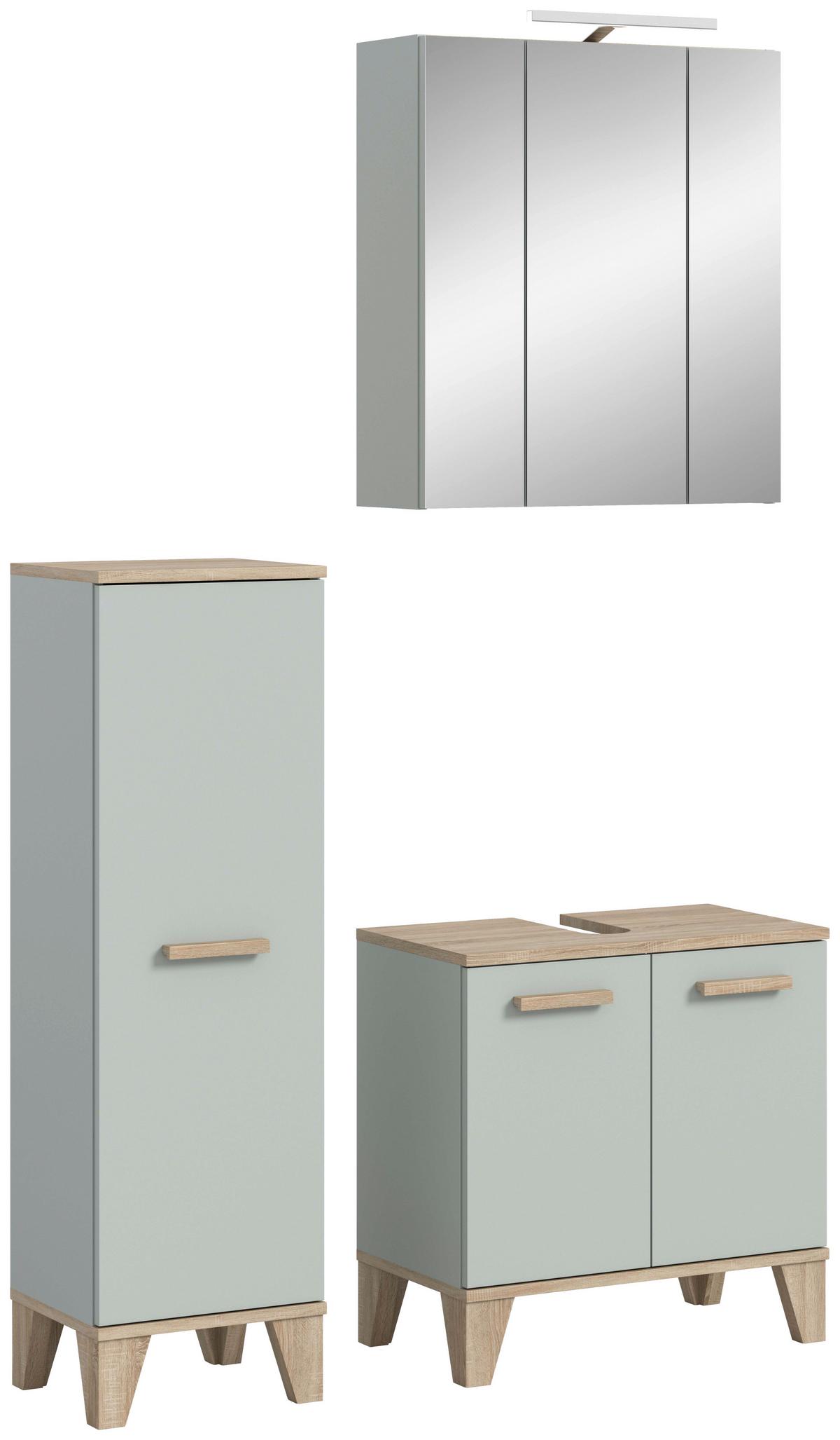 Badezimmer Star 4-tlg. ca. 94 cm Eiche/Graugrün - Graugrün/Eiche San Remo, MODERN, Holzwerkstoff/Kunststoff (94cm) - MID.YOU