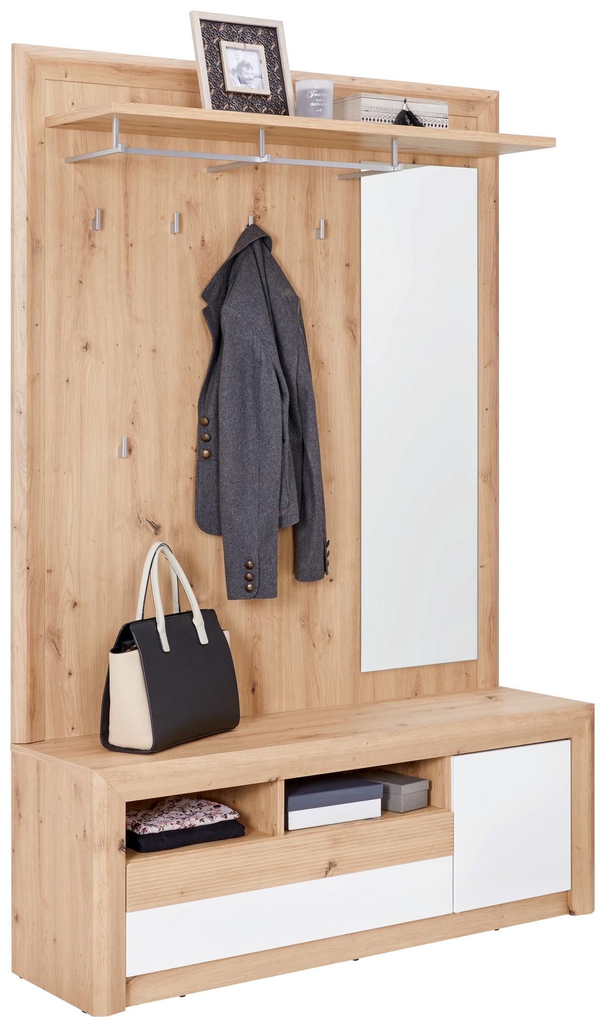 Predsoblje Kashmir New - bijela/boje hrasta, Moderno, drvni materijal (130/192,2/36cm) - Modern Living