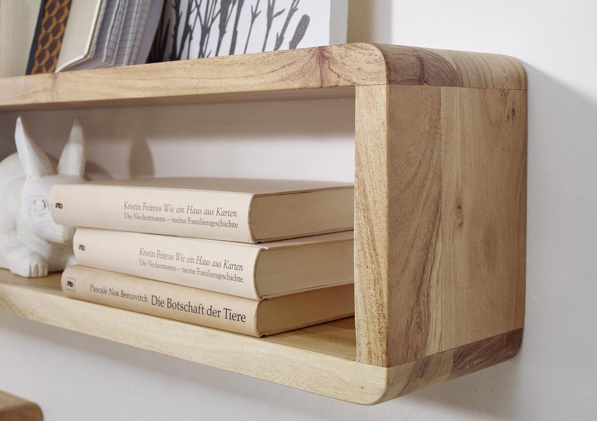 Wandregalset "Boha", 3-er Set, aus Akazie - Akaziefarben, KONVENTIONELL, Holz (80/20/15cm) - MID.YOU