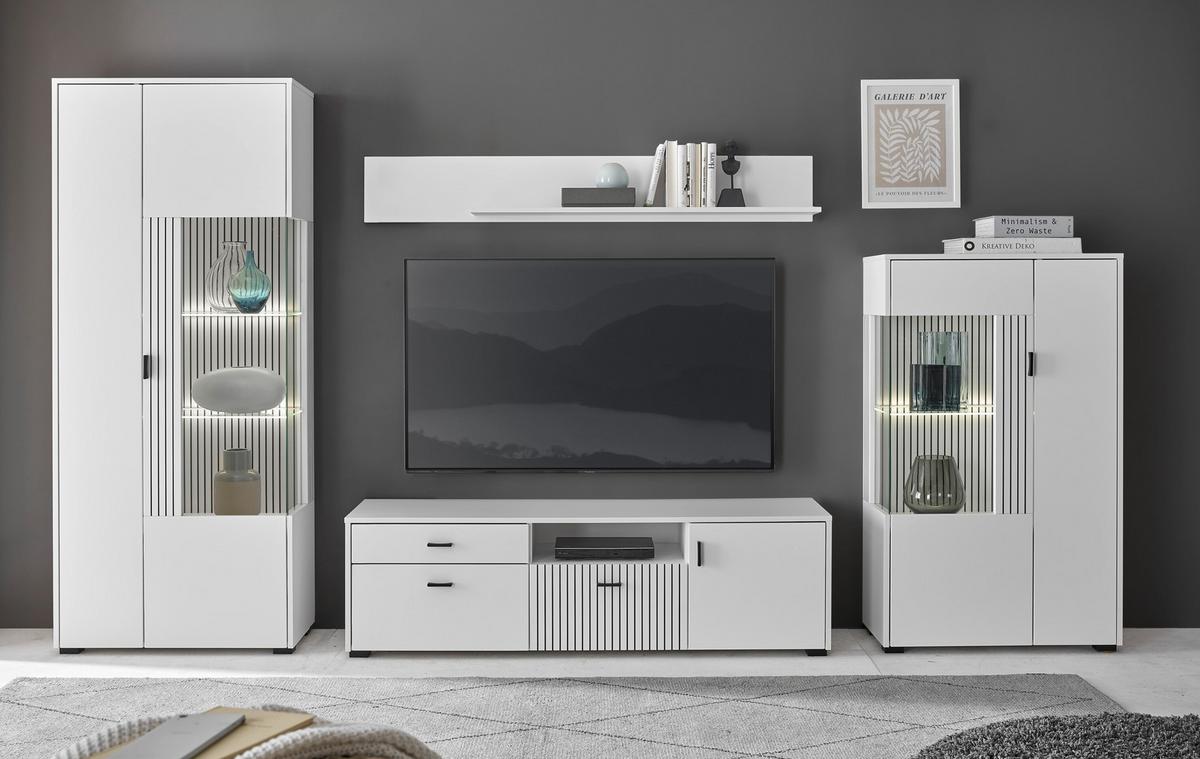 Wohnwand Hudson Schwarz/Weiß - Schwarz/Weiß, Design, Glas/Holzwerkstoff (320/180/42cm) - MID.YOU