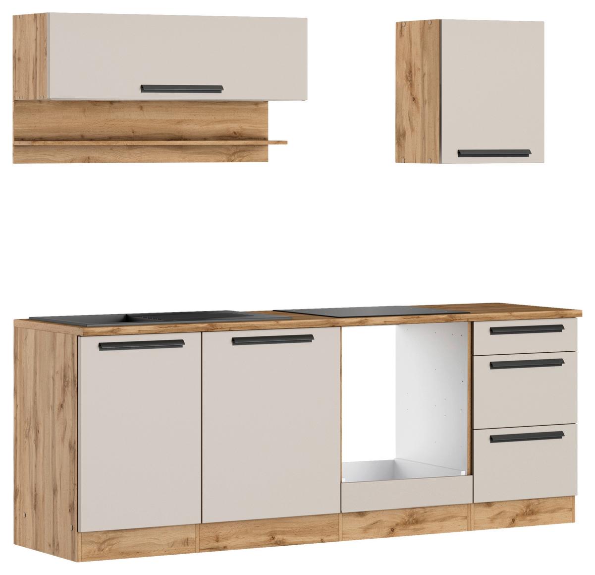 Küchenleerblock Aveiro o. Geräte Kaschmir - Kaschmir/Eiche Wotan, Trend, Holzwerkstoff/Metall (220cm) - Held