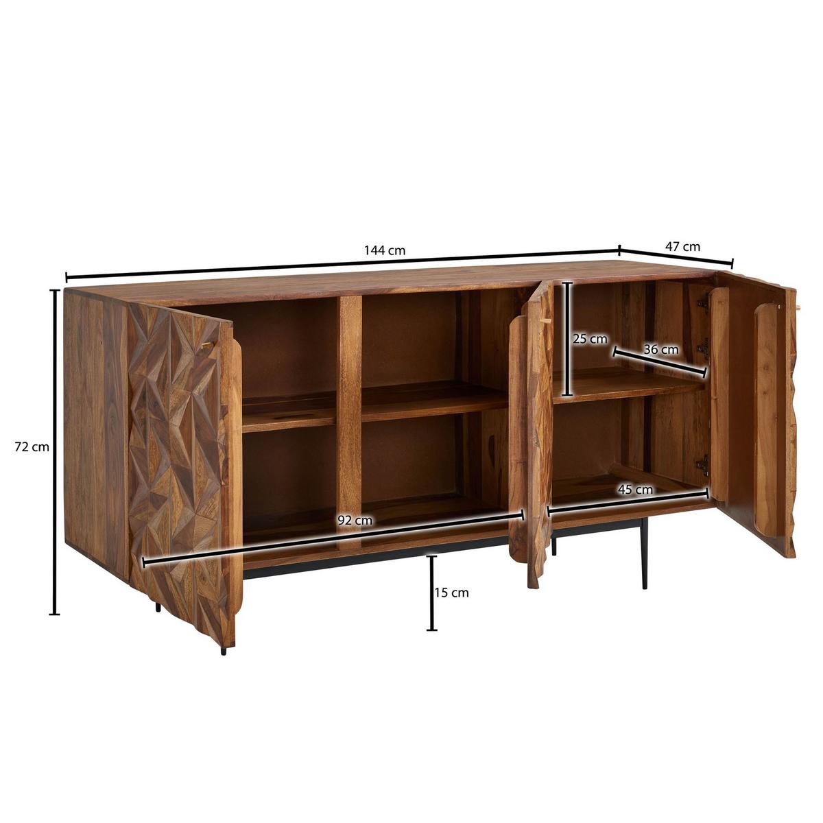 Komoda Wohnling, Pravi Les - zlate barve/črna, Design, kovina/les (144/72/47cm) - MID.YOU