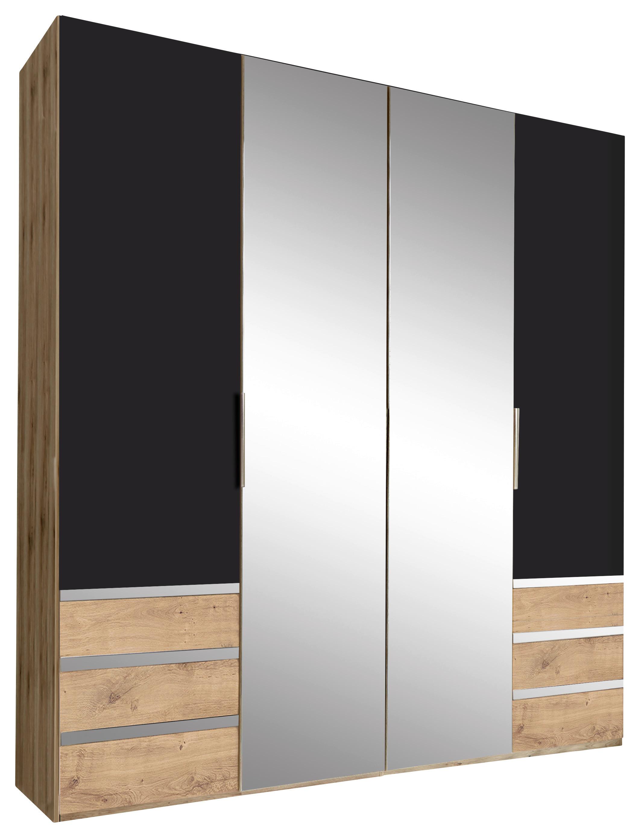 Drehtürenschrank Level 36A mit Spiegel ca.200cm Graphitfarben - Chromfarben/Eichefarben, MODERN, Glas/Holzwerkstoff (200/216/58cm) - MID.YOU