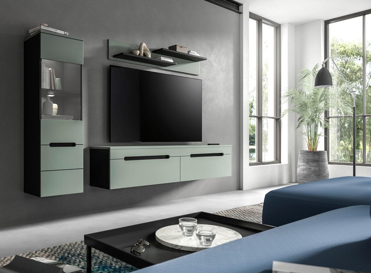 Dnevni Regal Canu, Sivozelena, Osvetlitev, 3-Delni - siva/črna, Design, umetna masa/leseni material (221/141/33cm) - Livetastic