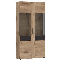 Vitrina Grano, Barva Hrasta, Temno Siva - temno siva/barve hrasta, Trend, umetna masa/steklo (92,8/195/37,4cm)