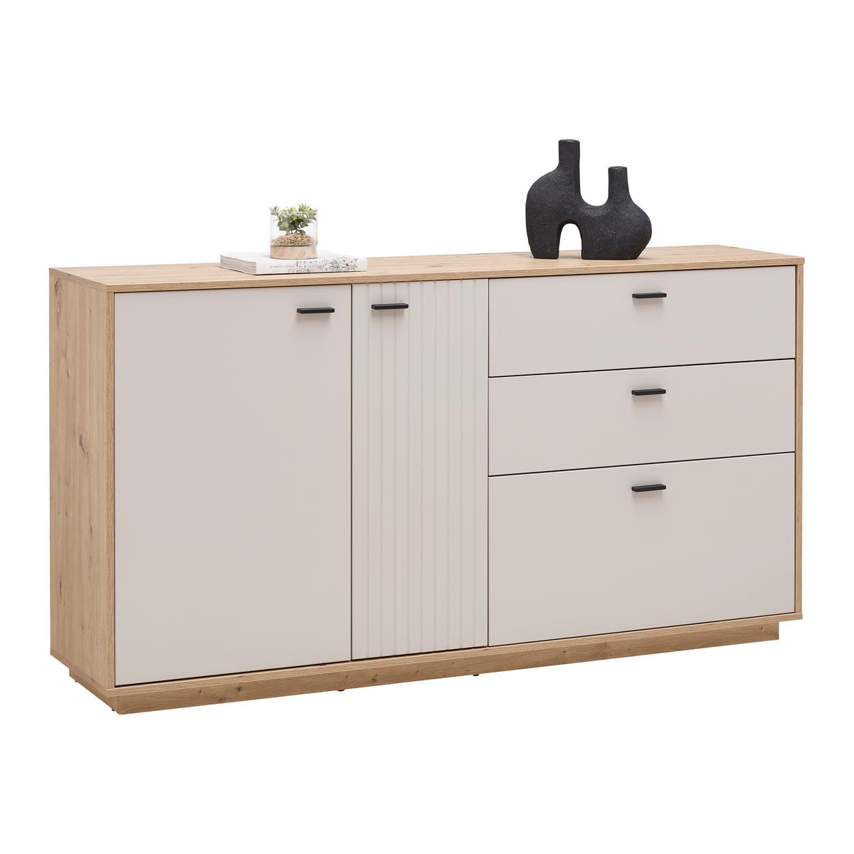 Sideboard Cremona Kaschmir/Eiche Artisan - Kaschmir/Schwarz, MODERN, Holzwerkstoff/Metall (160/88,5/38cm) - Premium Living