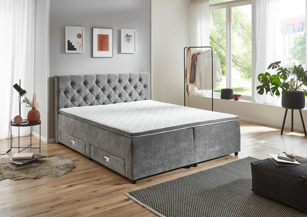 ŁÓŻKO SKRZYNIOWE LARA 160 - szary, Modern, tworzywo sztuczne/tkanina (160/200cm) - MID.YOU