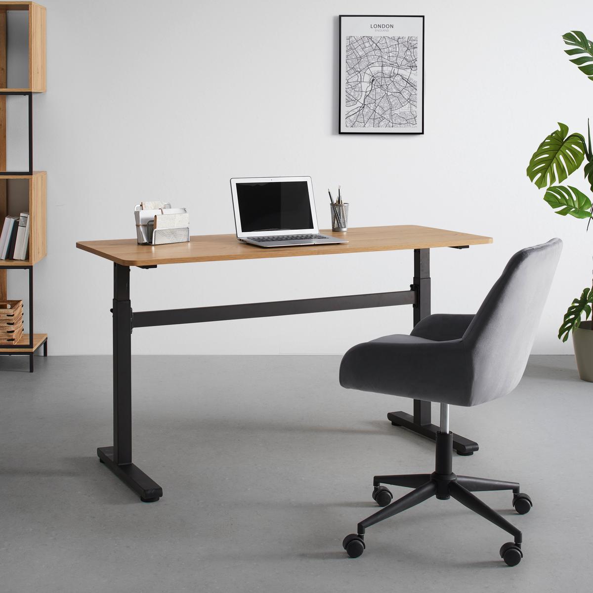 Schreibtisch Carmelo I in Schwarz/Eichefarben - Eichefarben/Schwarz, MODERN, Holzwerkstoff/Metall (140/70-117/60cm) - Mömax