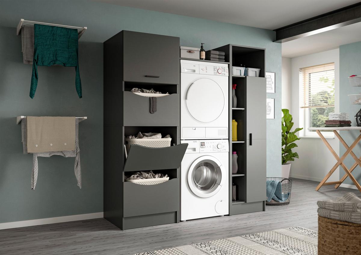 Waschmaschinenschrank Free Anthrazit - Anthrazit/Weiß, Basics, Holzwerkstoff/Kunststoff (66/195/60cm) - MID.YOU